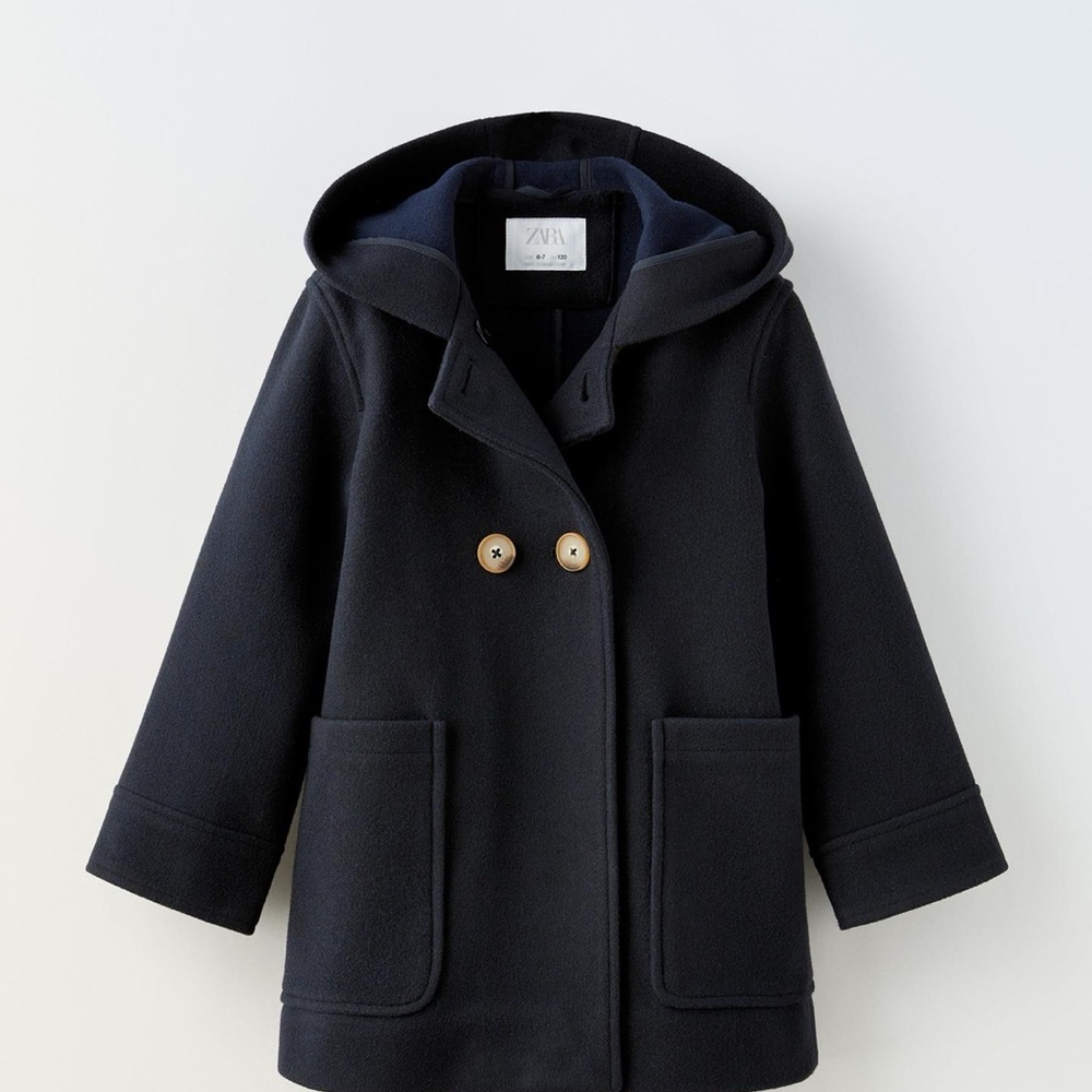 Zara Kids Dark Blue Pea Coat with Hood